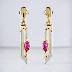 Pink Sapphire Marquise Drop Earrings in 14kt Two-Tone Gold